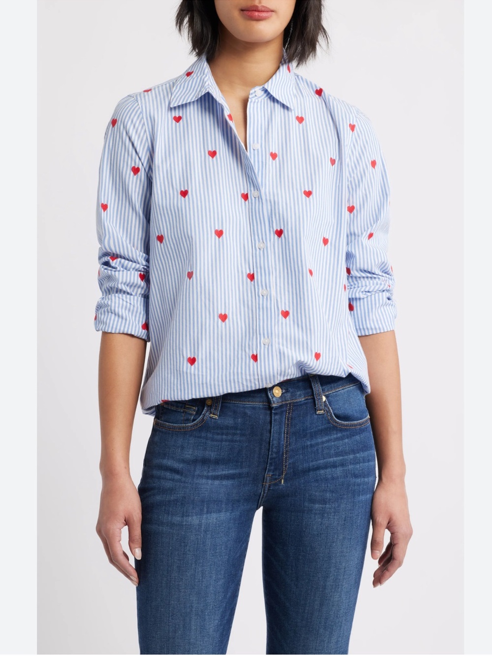 Talbots button-up shirt w/ a blue and white striped pattern with red Size L